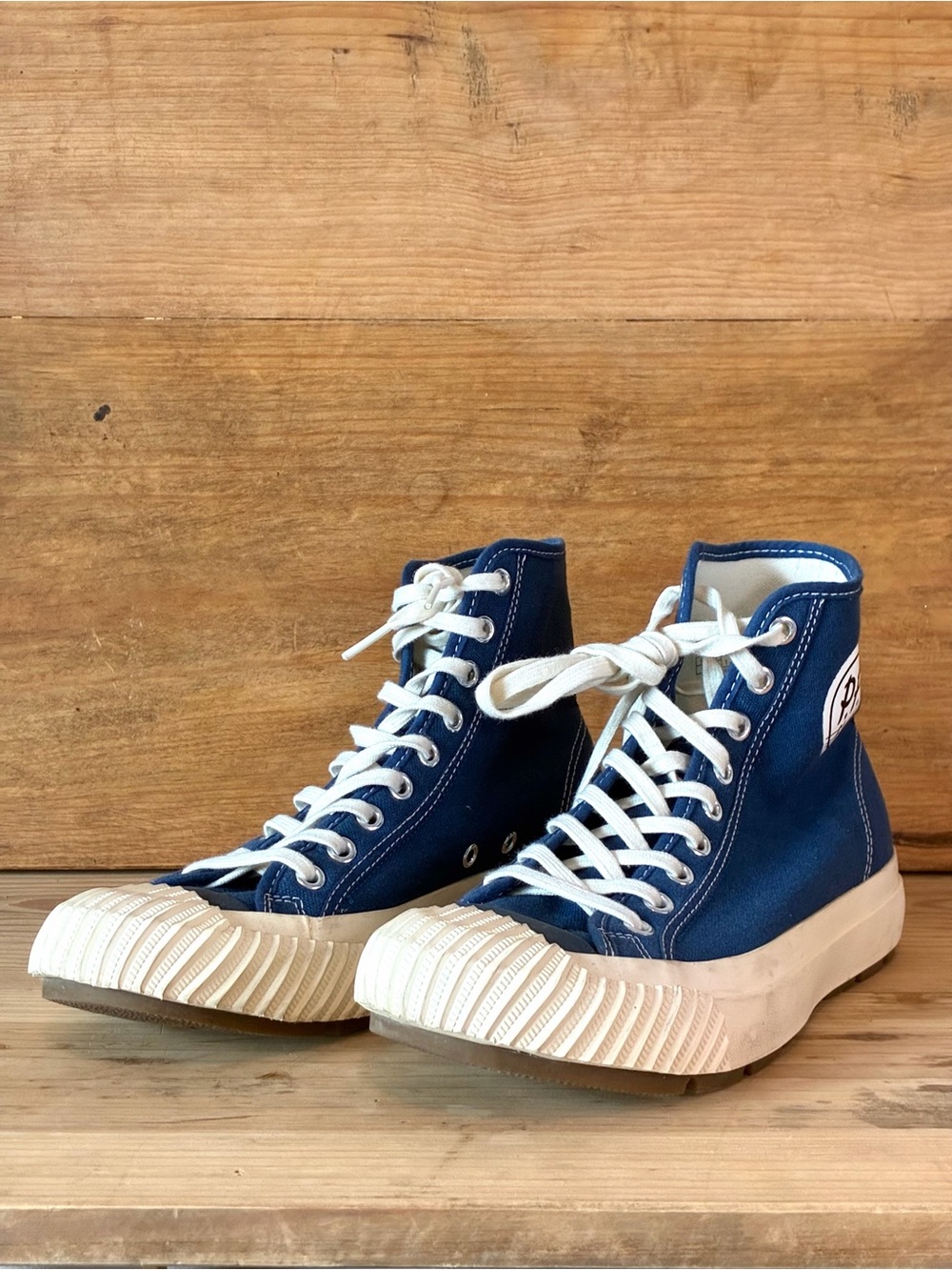 Retired P.F. Flyers Grounder High-Top Blue Cream Men 7.5 Good Condition